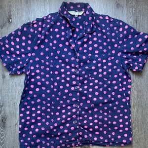 Alexander Del Rossa Navy Pink Polka Dot Button Up Shirt Short Sleeve Size M